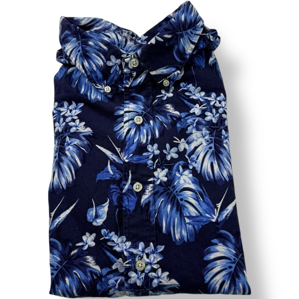 Ralph Lauren Blue Palm Floral Hawaiian Cotton Button Down Shirt Men's Size 3XB
